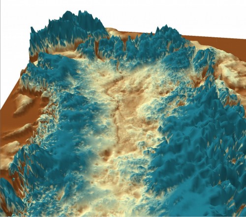 A 3-D rendering of the canyon buried under Greenland's ice sheet (J. Bamber, University of Bristol)
