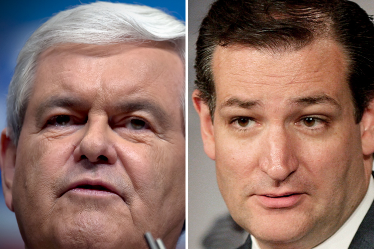 Newt Gingrich, Ted Cruz (Jeff Malet, maletphoto.com/Reuters/Jonathan Ernst)