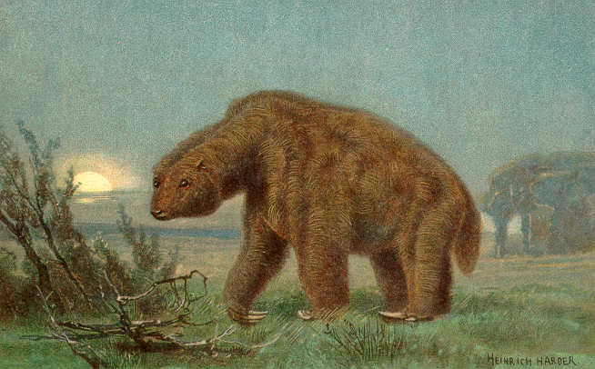 Artist's rendering of the extinct Megatherium (The Wonderful Paleo Art of Heinrich Harder)