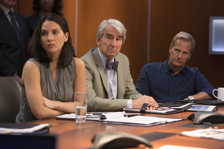 Olivia Munn, Sam Waterston and Jeff Daniels in "The Newsroom" (HBO)