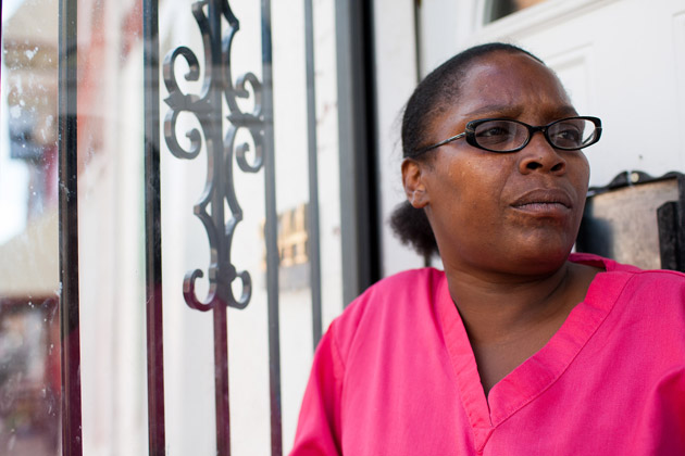 Rochelle Bing outside of her row home in North Philadelphia. For two years, Bing fought the city to keep her house from being seized under “civil forfeiture” laws. (Andrew Renneisen for ProPublica)