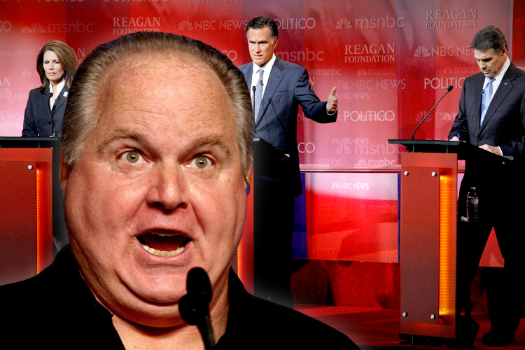 Rush Limbaugh, Michele Bachmann, Mitt Romney, Rick Perry (Jeff Malet, maletphoto.com/Reuters/Mario Anzuoni)