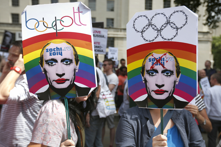 Protesters against the 2014 Winter Olympics being held in Sochi, Russia (AP/Lefteris Pitarakis)