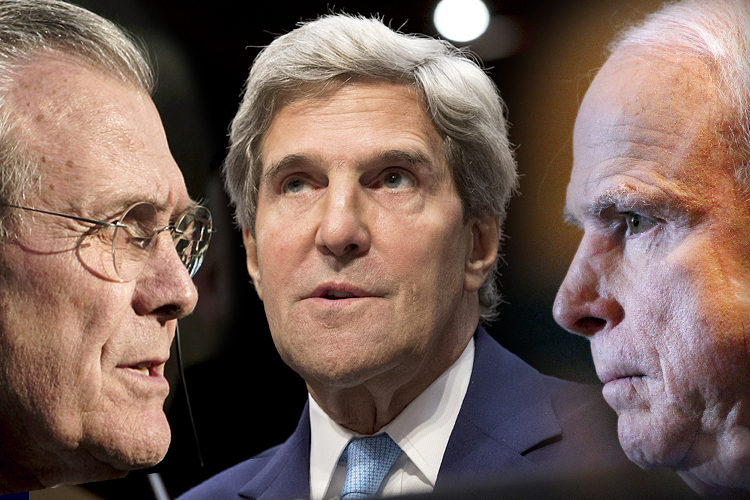 Donald Rumsfeld, John Kerry, John McCain (AP/Reuters/Jim Young/Joshua Roberts/Ralph Freso)