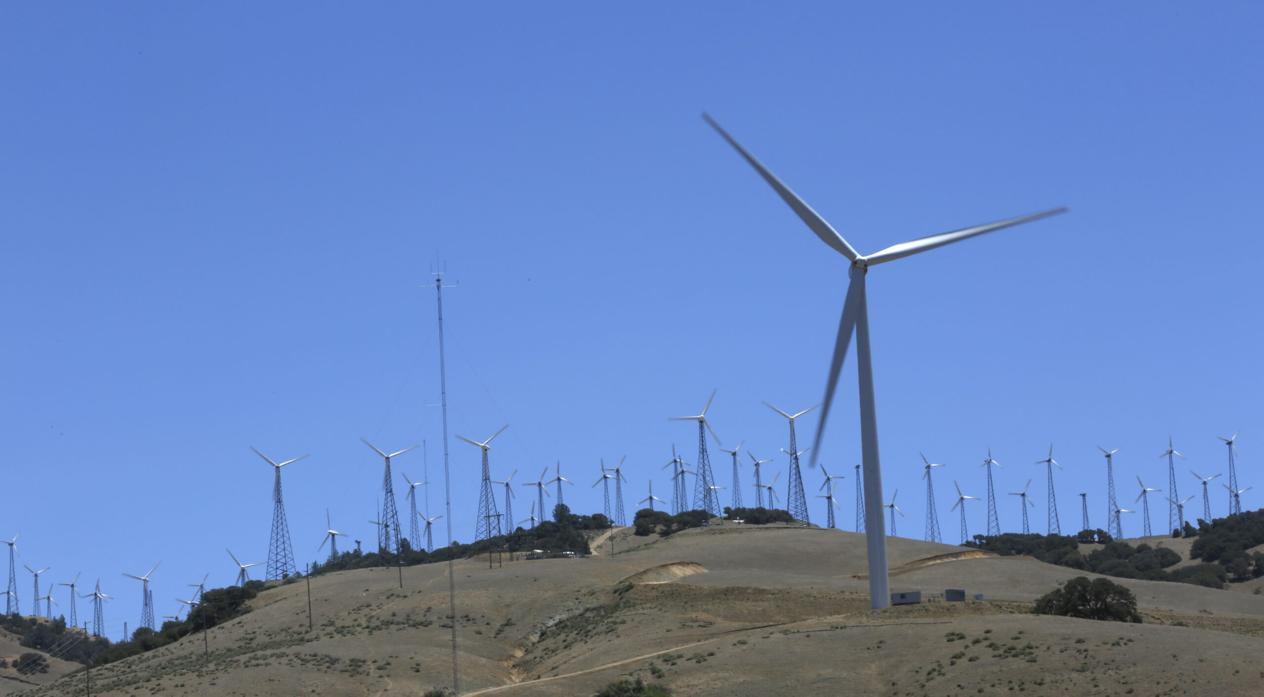 A GE 1.6-100 wind turbine (front R) is pictured at a wind farm in Tehachapi, California June 19, 2013. (REUTERS/Mario Anzuoni)