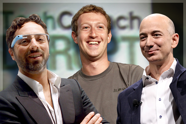 Sergey Brin, Mark Zuckerberg, Jeff Bezos (Reuters/Carlo Allegri/Beck Diefenbach/AP/Matt Sayles/Salon)