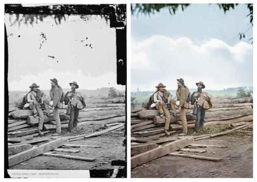 (Three Confederate Prisoners Three captured Confederates, Gettysburg 1863 Mathew Brady original, Jordan J. Lloyd Colorized)