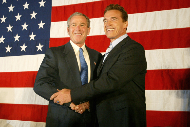 George W. Bush, Arnold Schwarzenegger (AP/Charles Dharapak)
