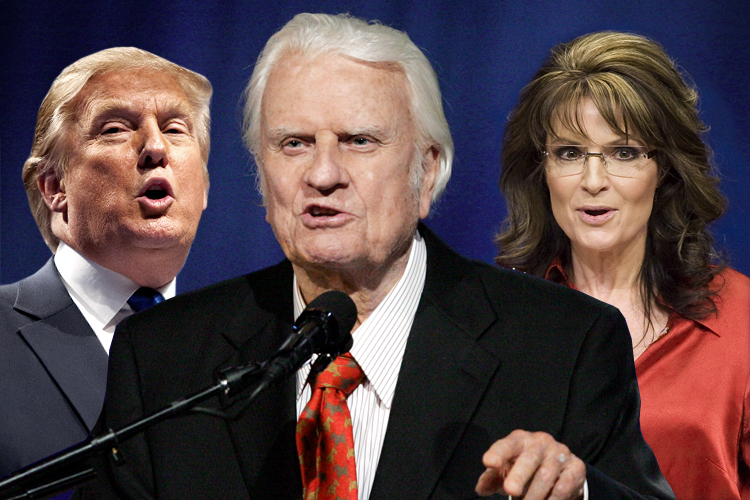 Donald Trump, Billy Graham, Sarah Palin (Reuters/AP/Joshua Roberts/Bill Haber/Jonathan Ernst)