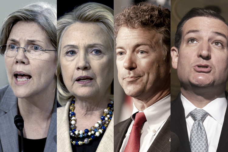 Elizabeth Warren, Hillary Clinton, Rand Paul, Ted Cruz (Reuters/AP/Jonathan Ernst/Carolyn Kaster/Reed Saxon/Kevin Lamarque)