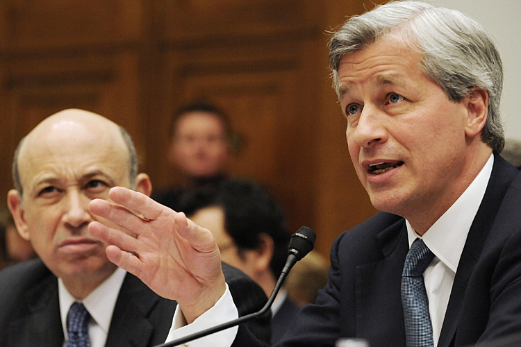 Lloyd Blankfein and Jamie Dimon testify before House Financial Services Committee on Capitol Hill, Feb. 11, 2009. (Reuters/Larry Downing)
