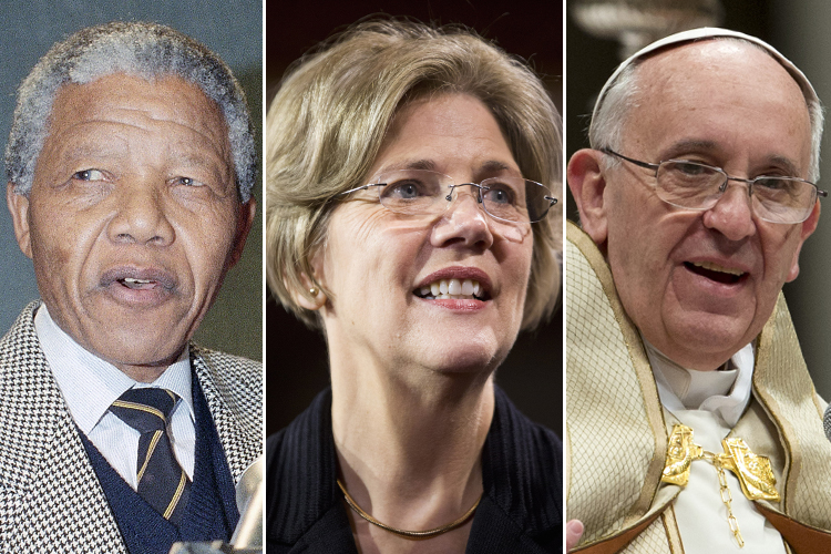 Nelson Mandela, Elizabeth Warren, Pope Francis (AP/Cill Allen/Reuters/Joshua Roberts/AP/Andrew Medichini)