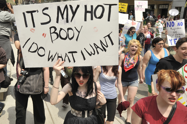 Women march through downtown Boston during the "SlutWalk" in Boston, Mass., May 7, 2011. (AP/Josh Reynolds)