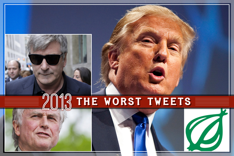 Clockwise, from top left: Alec Baldwin, Donald Trump, The Onion, Richard Dawkins (AP/Seth Wenig/Reuters/Joshua Roberts/Chris Keane)