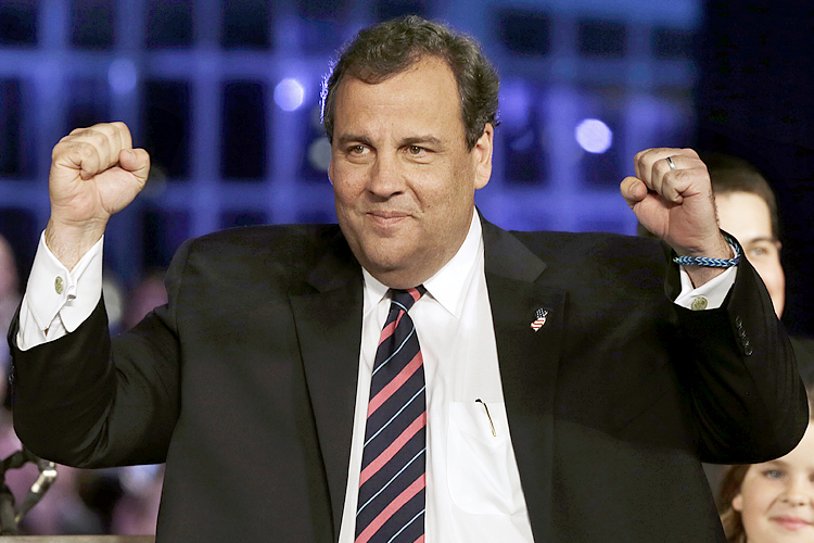 Chris Christie celebrates his election victory in Asbury Park, N.J., Nov. 5, 2013. (AP/Mel Evans)