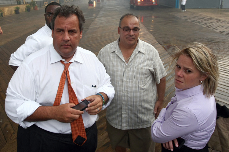 Deputy Chief of Staff Bridget Anne Kelly, right, stands with Gov. Chris Christie, left, during a tour of the Seaside Heights, N.J. boardwalk, Jan. 9, 2014. (AP/Tim Larsen)
