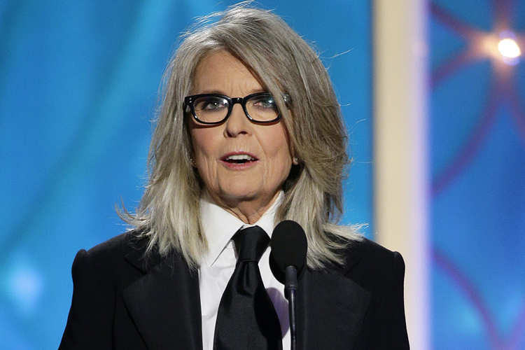 Diane Keaton accepts the Cecil B. DeMille award on behalf of Woody Allen at the Golden Globe Awards, Jan. 12, 2014. (AP/Paul Drinkwater)