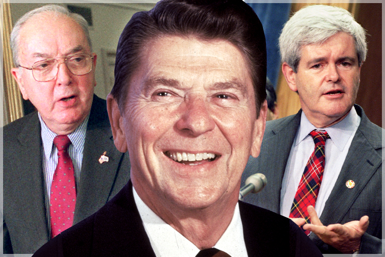 Jesse Helms, Ronald Reagan, Newt Gingrich (AP/Dennis Cook/Reuters/Mike Theiler/Salon)