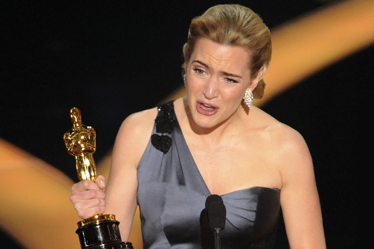Kate Winslet accepts the Oscar for her work in "The Reader" at the 81st Academy Awards, Feb. 22, 2009. (AP/Mark J. Terrill)