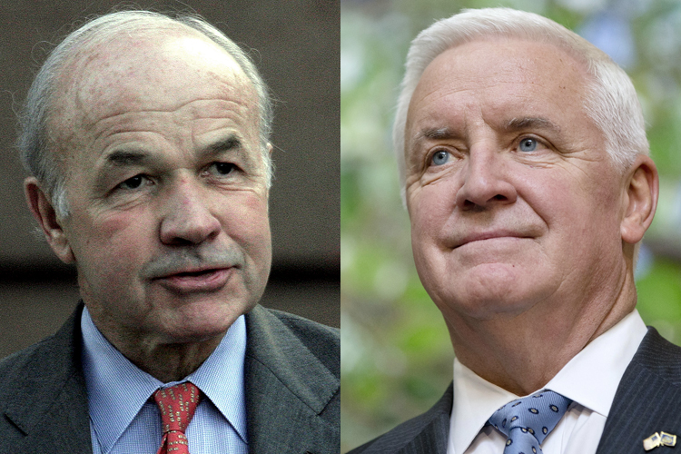 Enron CEO Kenneth Lay; Pennsylvania Gov. Tom Corbett (AP/Pat Sullivan/Matt Rourke)