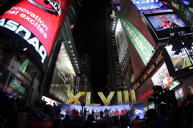 Super Bowl Boulevard in Times Square, Jan. 29, 2014, in New York. (AP/Charlie Riedel)