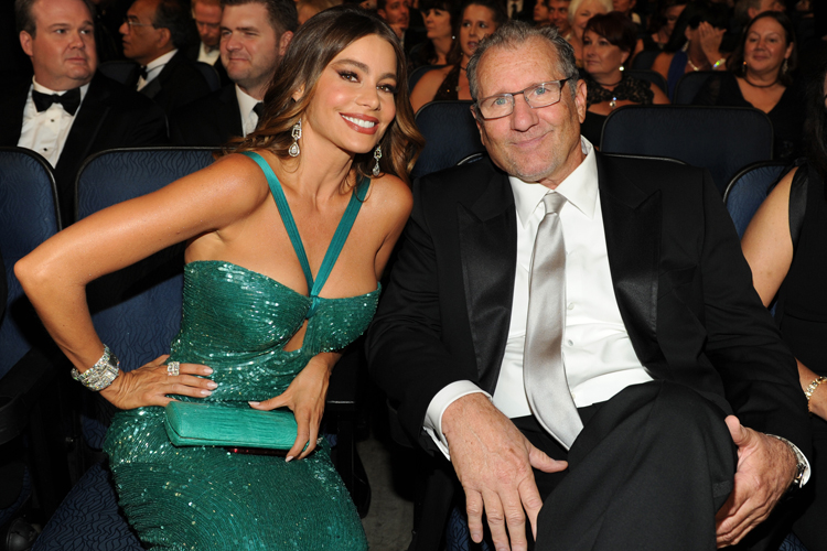 Sofia Vergara and Ed O'Neill of "Modern Family" attend the Emmy Awards, September 23, 2012. (AP/Frank Micelotta)
