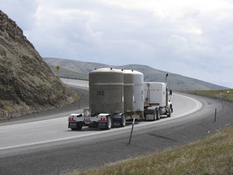 A transuranic waste shipment travels on an approved shipping route to the Waste Isolation Pilot Plant (U.S. Department of Energy)