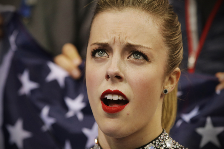 Ashley Wagner of the United States reacts during the Team Ladies Short Program at the Sochi 2014 Winter Olympics, February 8, 2014. (Reuters/Darron Cummings)