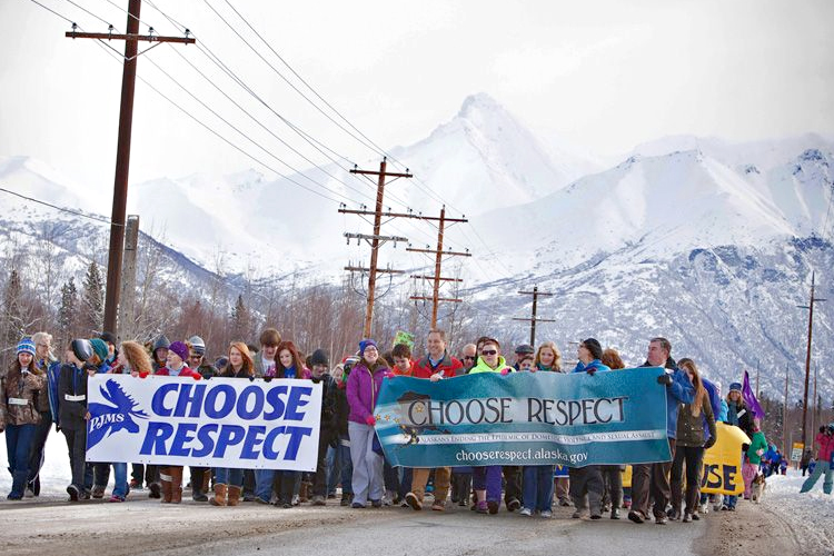 Governor Sean Parnell and First Lady Sandy Parnell lead a Choose Respect march in Palmer, Alaska, March 28, 2013. (chooserespect.alaska.gov)