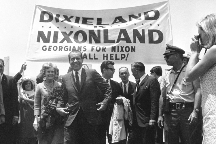 Richard M. Nixon arrives at the airport in Atlanta, Ga. with his wife, Patricia, May 31, 1968. (AP)