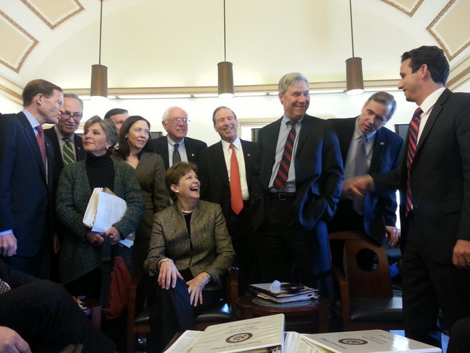 Senators preparing for their speeches (@SenWhitehouse/Twitter)