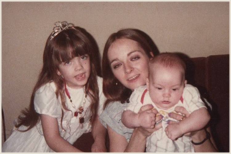 The author, left, with her mother and brother