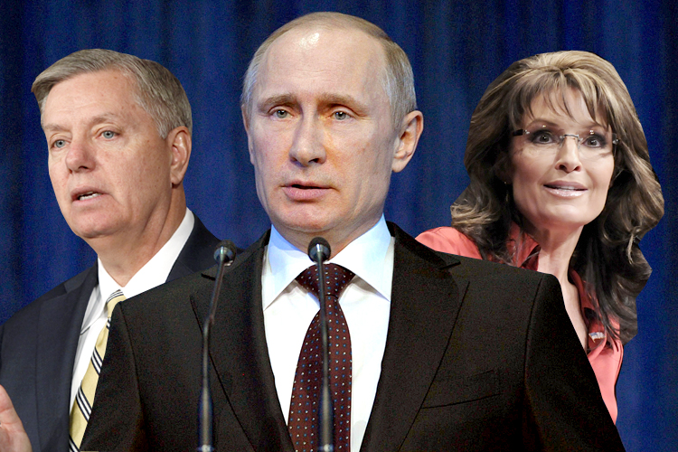 Lindsey Graham, Vladimir Putin, Sarah Palin (Reuters/Jonathan Ernst/AP/Alexei Druzhinin/photo collage by Salon)