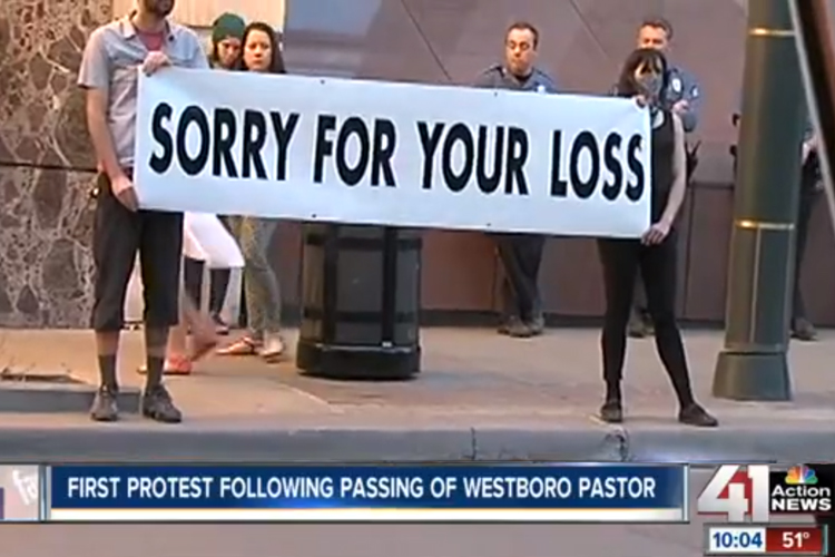 Westboro Baptist Church Counter-protesters in Kansas City, March 21, 2014. (KSHB/NBC)