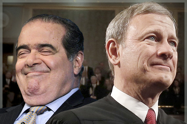 Supreme Court Justices Antonin Scalia, John Roberts (Reuters/Brendan McDermid/AP/Larry Downing/photo collage by Salon)