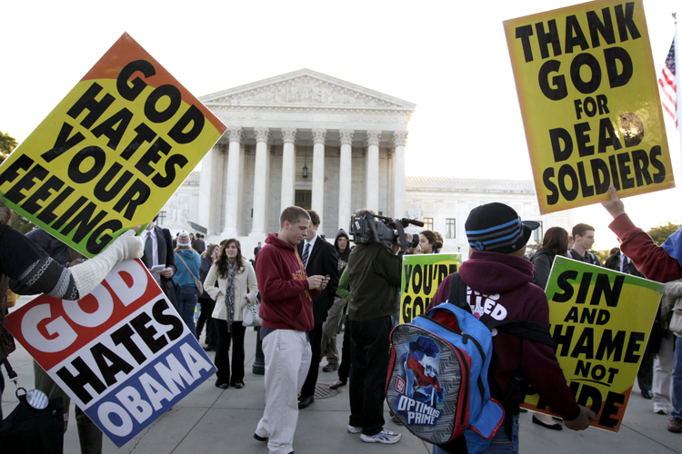 Members of the Westboro Baptist Church picket in front of the Supreme Court, Oct. 6, 2010. (AP/Carolyn Kaster)