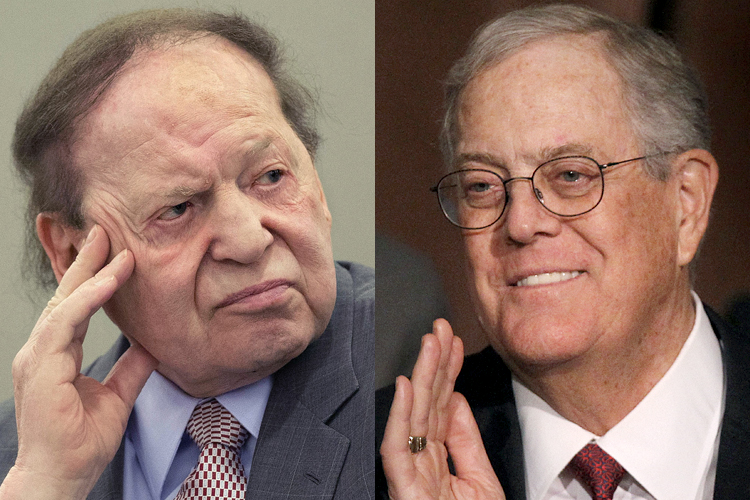 Sheldon Adelson, David Koch (AP/Julie Jacobson/Reuters/Brendan McDermid)
