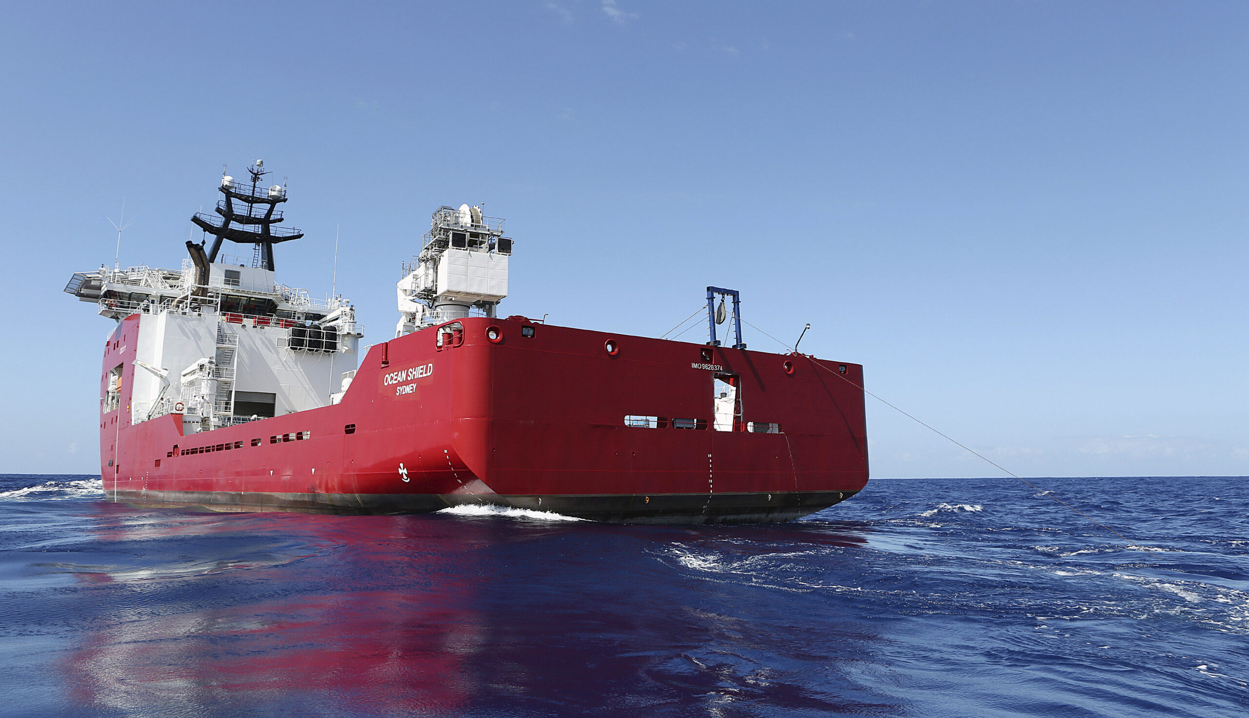 In this April 4, 2014, photo provided by the Australian Defence Force, the Australian Defence vessel Ocean Shield tows a pinger locator in the first search for the missing flight data recorder and cockpit voice recorder in the southern Indian Ocean. Ocean Shield, which is carrying high-tech sound detectors from the U.S. Navy, was investigating a sound it picked up. (AP Photo/ADF, LEUT Kelly Lunt, HO) EDITORIAL USE ONLY (Leut Kelly Lunt)