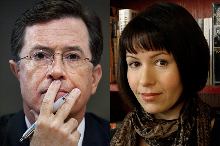 Stephen Colbert, Michelle Goldberg (michellegoldberg.net/AP/Cliff Owen)
