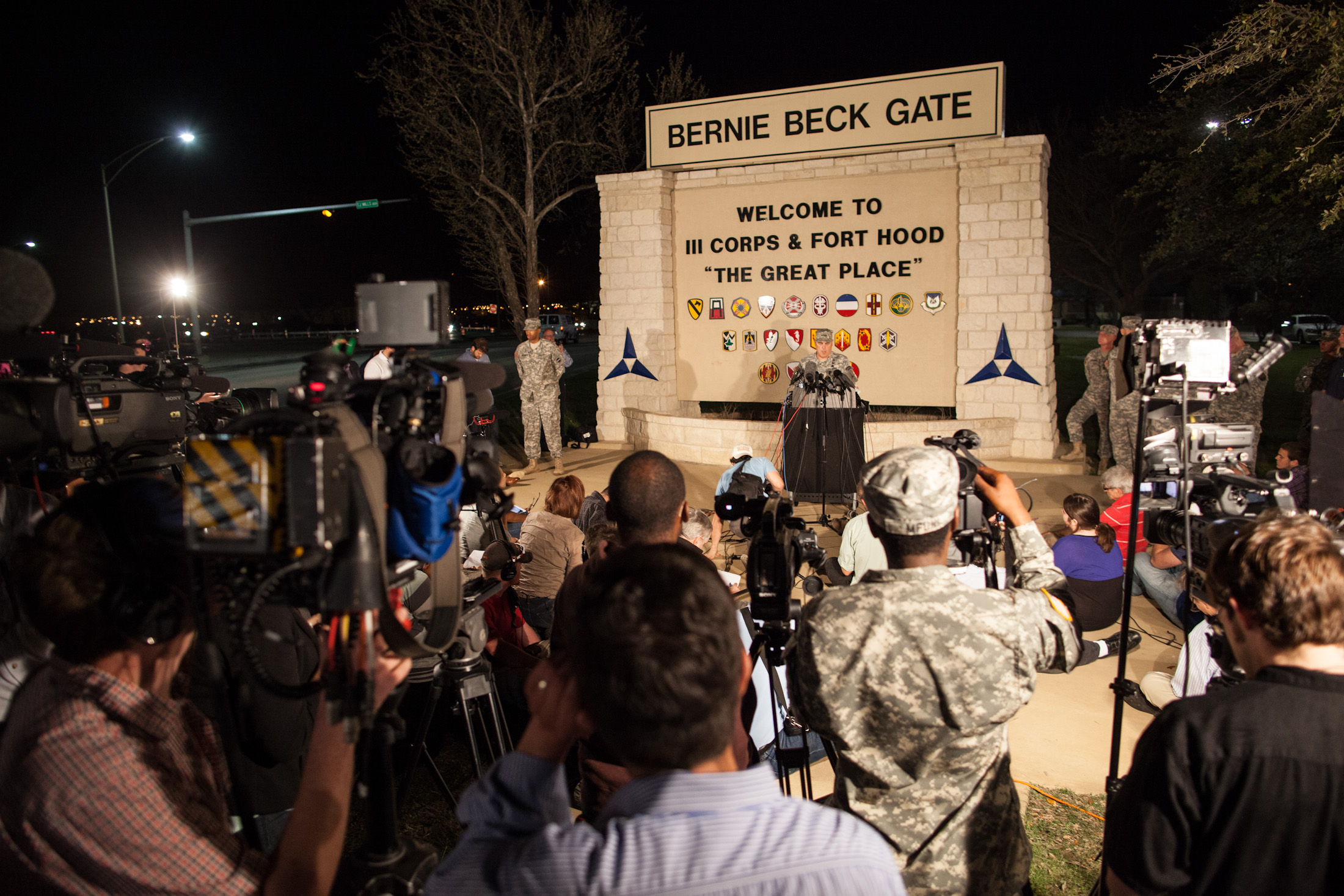 Lt. Gen. Mark Milley, commanding general of III Corps and Fort Hood, speaks with the media outside of an entrance to the Fort Hood military base following a shooting (AP)