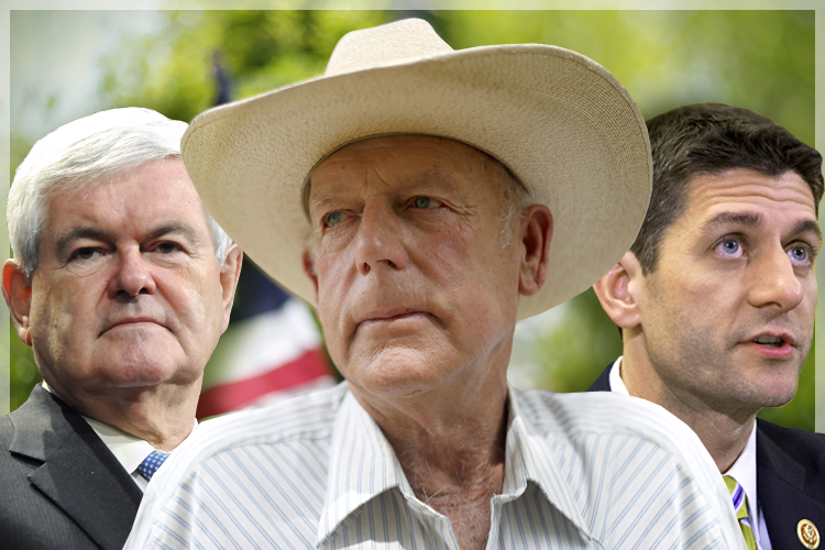 Newt Gingrich, Cliven Bundy, Paul Ryan (Reuters/Tami Chappell/Jim Urquhart/AP/J. Scott Applewhite)