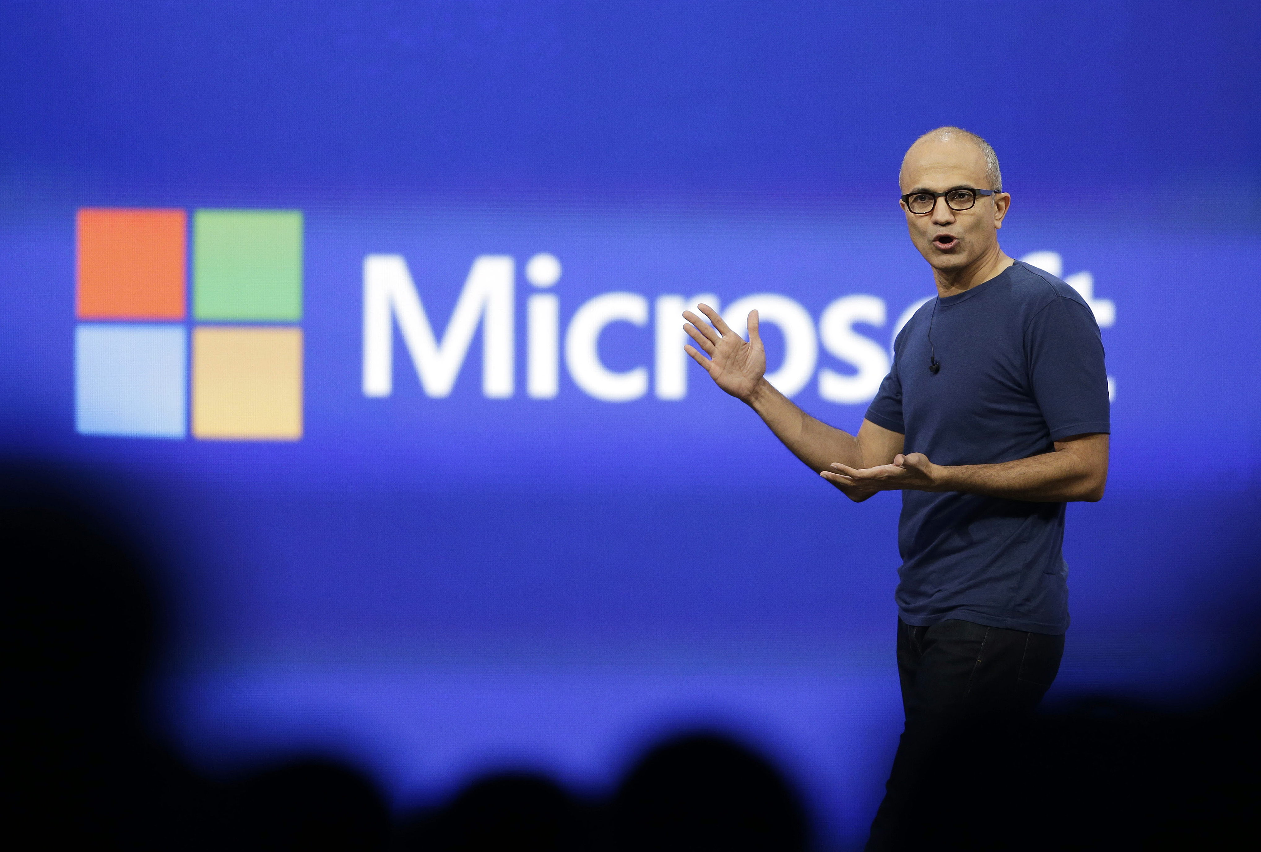 Microsoft CEO Satya Nadella gestures during the keynote address of the Build Conference Wednesday, April 2, 2014, in San Francisco. (AP Photo/Eric Risberg) (AP)