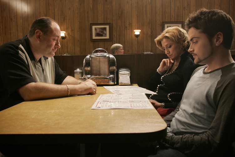 James Gandolfini, Edie Falco and Robert Iler in the series finale of "The Sopranos" (HBO/Will Hart)
