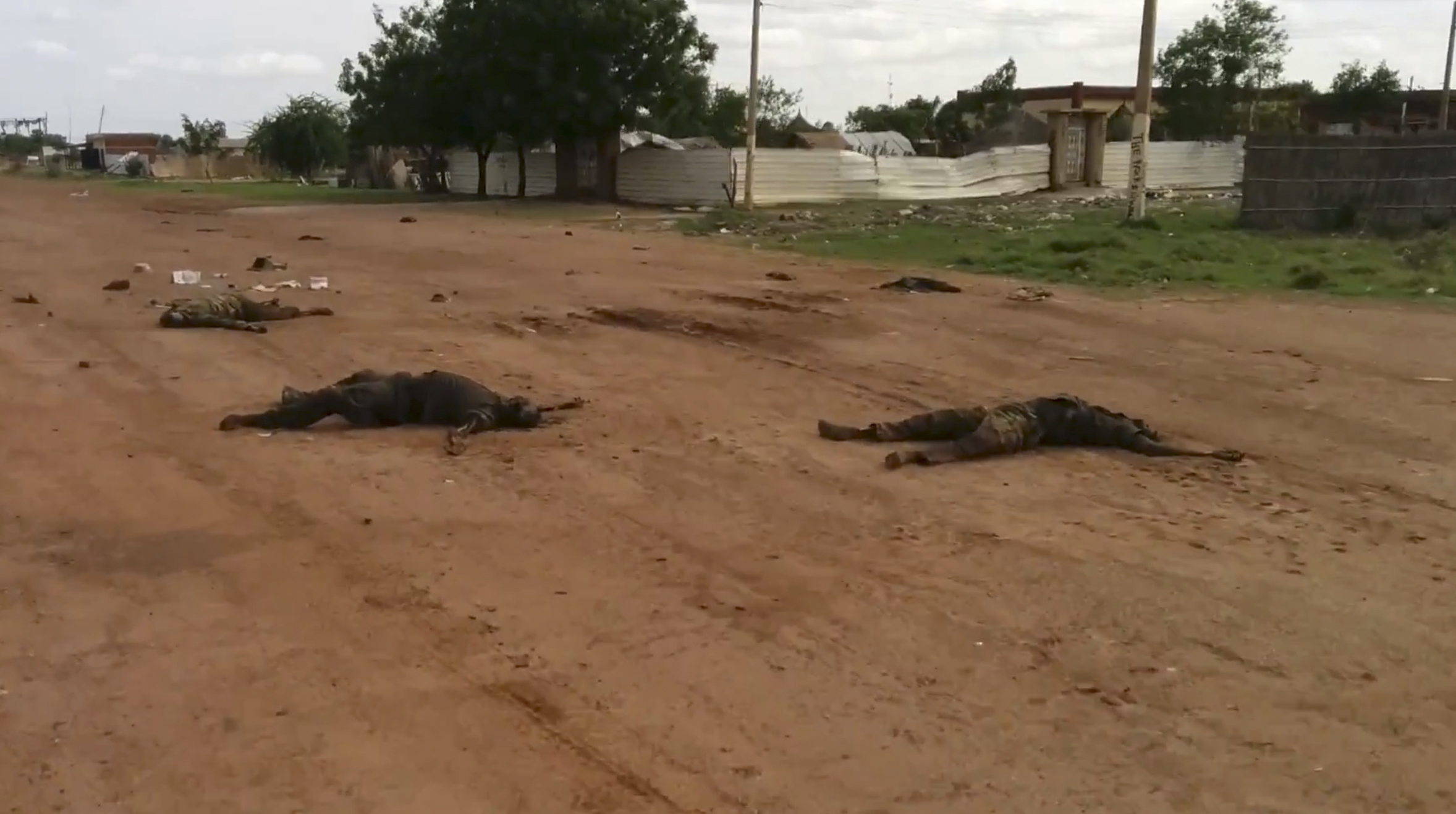 In this image taken from video, dead bodies lie on the road near Bentiu, South Sudan, on Sunday, April 20, 2014. The United Nations' top humanitarian official in South Sudan, Toby Lanzer, told The Associated Press in a phone interview on Tuesday, April 22, 2014, that the ethnically targeted killings are "quite possibly a game-changer" for a conflict that has been raging since mid-December and that has exposed longstanding ethnic hostilities. There was also a disturbing echo of Rwanda, which is marking the 20th anniversary this month of its genocide that killed 1 million people. (AP Photo/Toby Lanzer, United Nations) (AP)