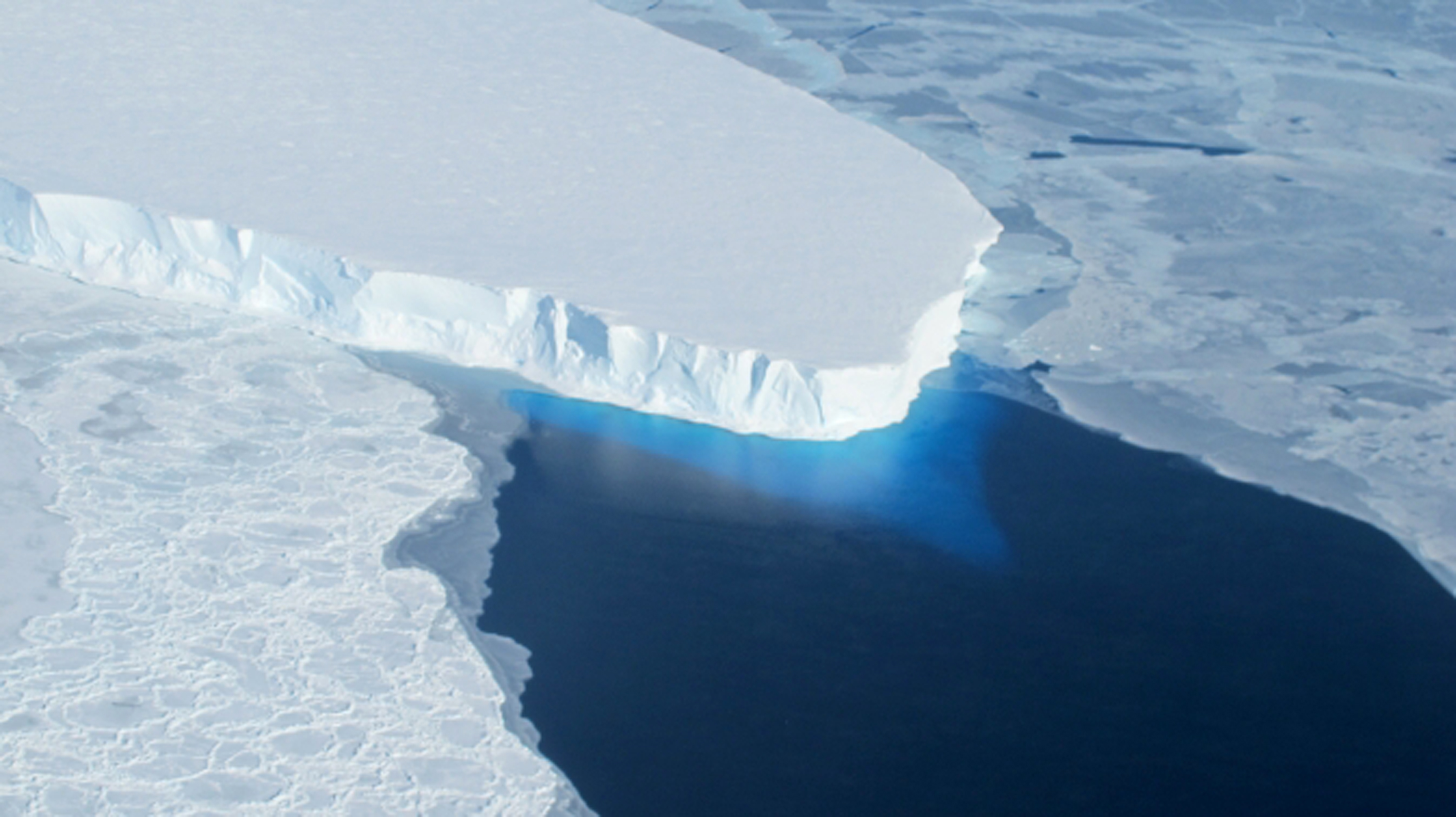 This undated handout photo provided by NASA shows the Thwaites Glacier in West Antarctic. Two new studies indicate that part of the huge West Antarctic ice sheet is starting a slow collapse in an unstoppable way. Alarmed scientists say that means even more sea level rise than they figured. ((AP Photo/NASA))