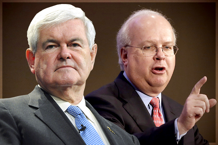 Newt Gingrich, Karl Rove (Reuters/Tami Chappell/AP/Rich Pedroncelli/Photo collage by Salon)