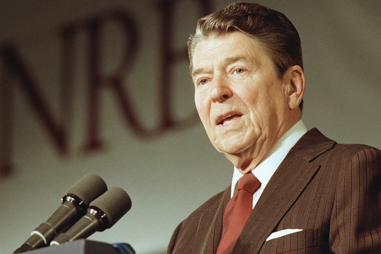 Ronald Reagan addresses the National Religious Broadcasters on Feb. 1, 1988 (AP/Doug Mills)