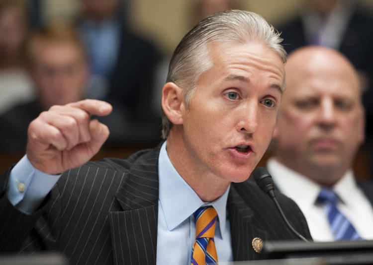 FILE - This May 8, 2013, file photo shows Rep. Trey Gowdy, R-S.C. speaking on Capitol Hill in Washington. Republican strategy for the fall elections seemed set: hammer Democrats on the health care law and jobs, jobs, jobs. As Democrats show increasing confidence on those fronts, however, House Republicans are gambling that ramping up new inquiries into old controversies involving the IRS and Libya will energize conservative voters without turning off moderates. (AP Photo/Cliff Owen, File) (AP)