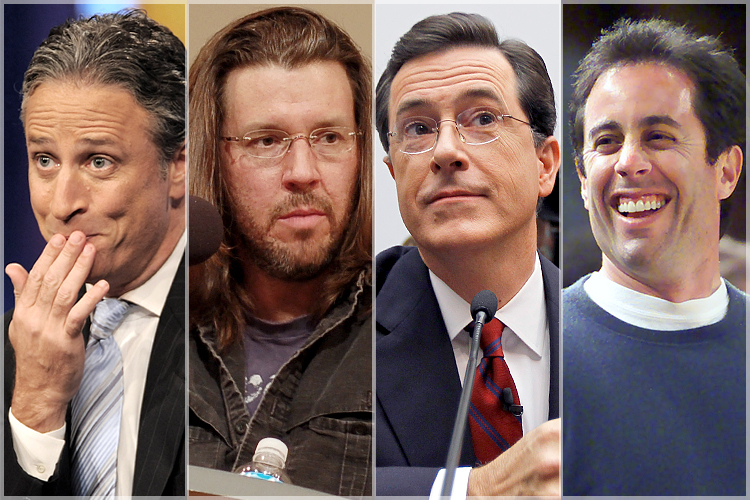 Jon Stewart, David Foster Wallace, Stephen Colbert, Jerry Seinfeld (AP/Evan Agostini/Flickr/Steve Rhodes/AP/Alex Brandon/Reuters)
