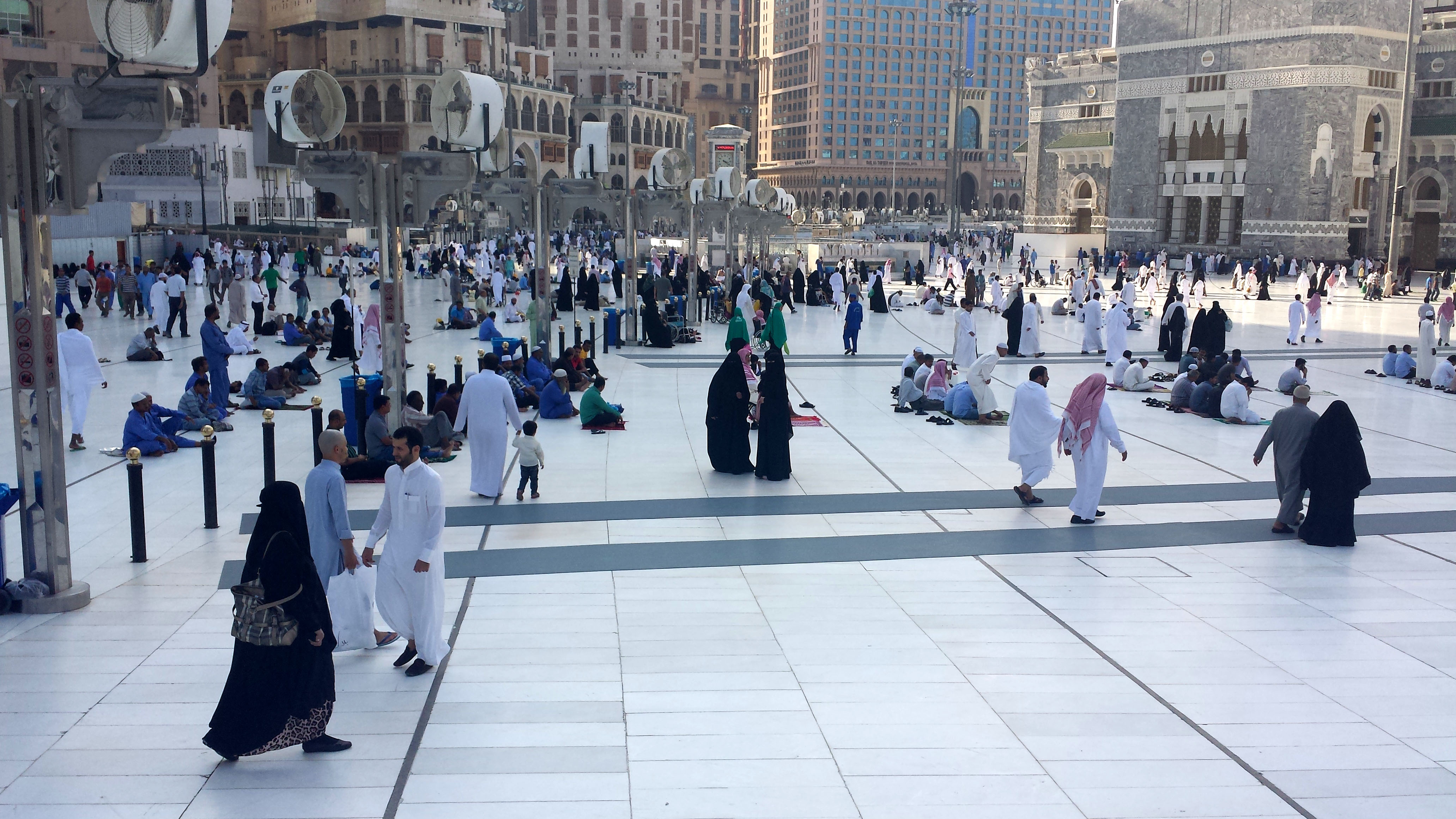 Worshippers outside of the Grand Mosque in Mecca, Saudi Arabia (Associated Press)